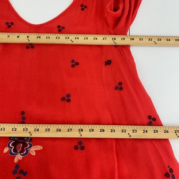 Free People Oxford Embroidered Floral Shift Mini Dress Red Combo Small - Picture 8 of 10